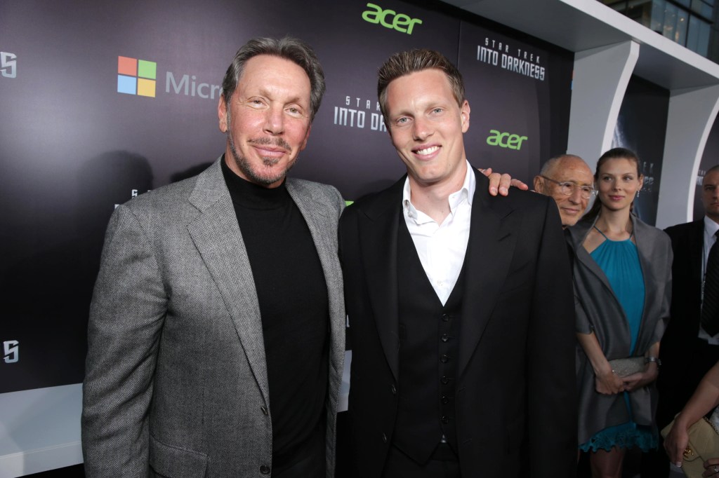 Larry Ellison and David Ellison at the premiere of Star Trek Into Darkness.