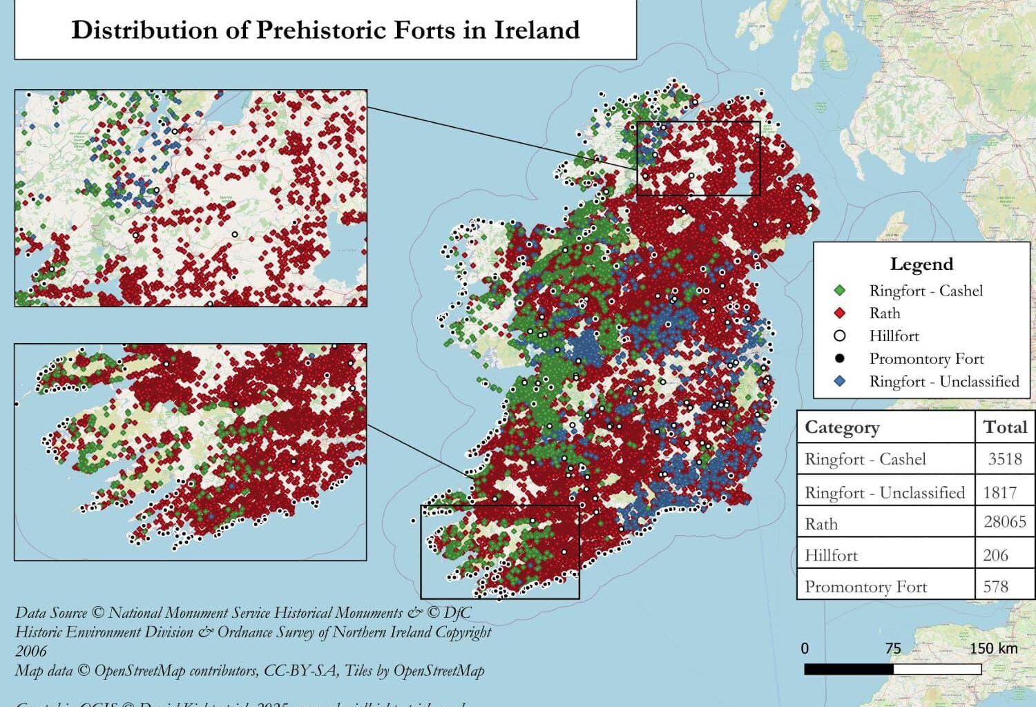 [OC] Distribution of Prehistoric Forts in Ireland