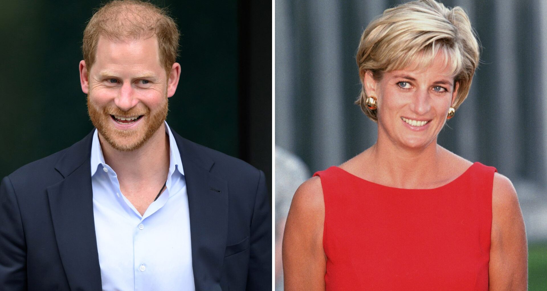 A composite of a picture of Prince Harry in 2025 and a picture of Princess Diana in 2007
