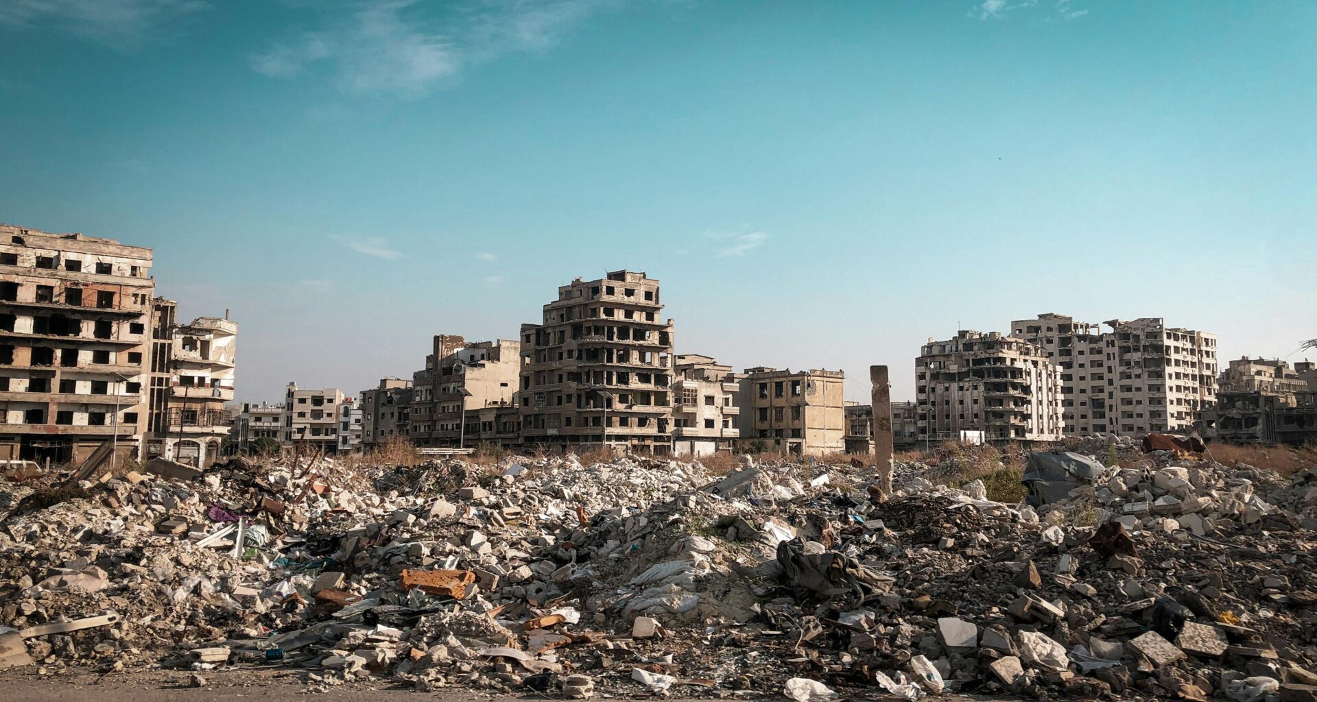 City destroyed by a weather event.