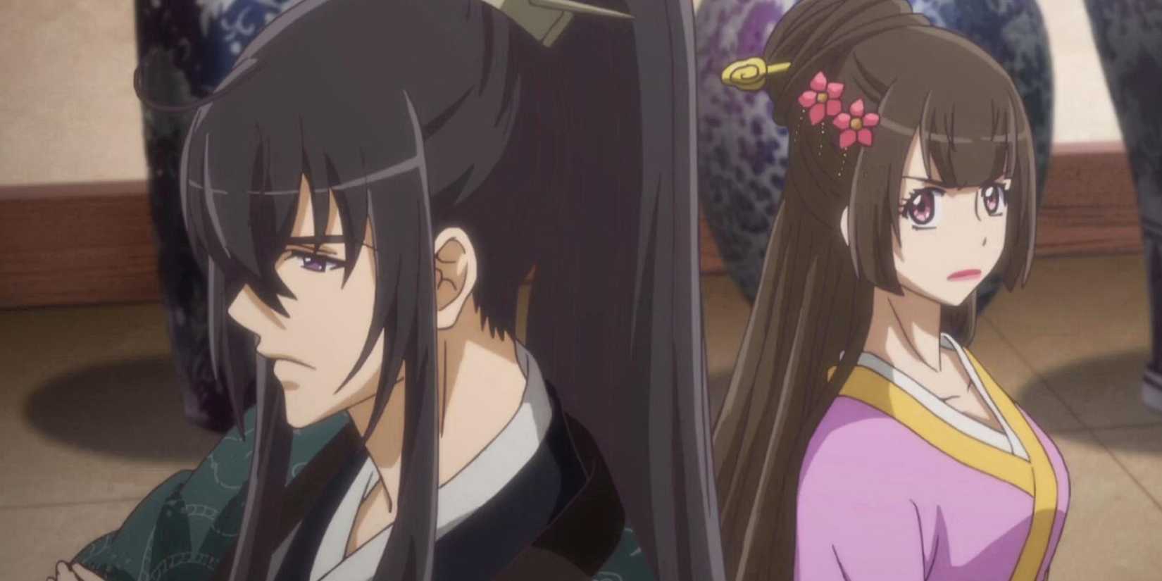 Qian Yunxi and the prince are standing back to back in the donghua Psychic Princess.