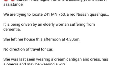 Garda in Monaghan Appeal for missing driver (no direction listed, so could travel north)