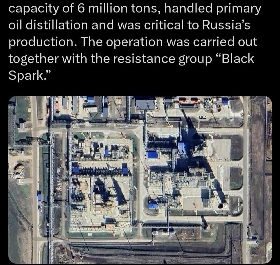 Russias llsky oil refinery plant that produces a lot of fuel and oil to be fed to the frontlines is destroyed