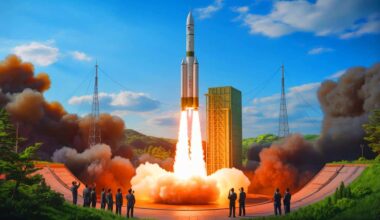 Illustration of North Korea's test of a powerful solid-fuel rocket engine.