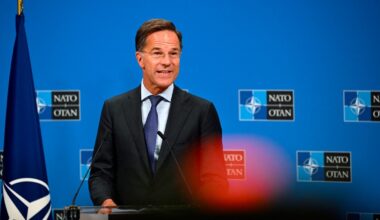 NATO Secretary General Mark Rutte holds a joint press conference with Estonia's president at the NATO headquarters in Brussels on September 3, 2025.