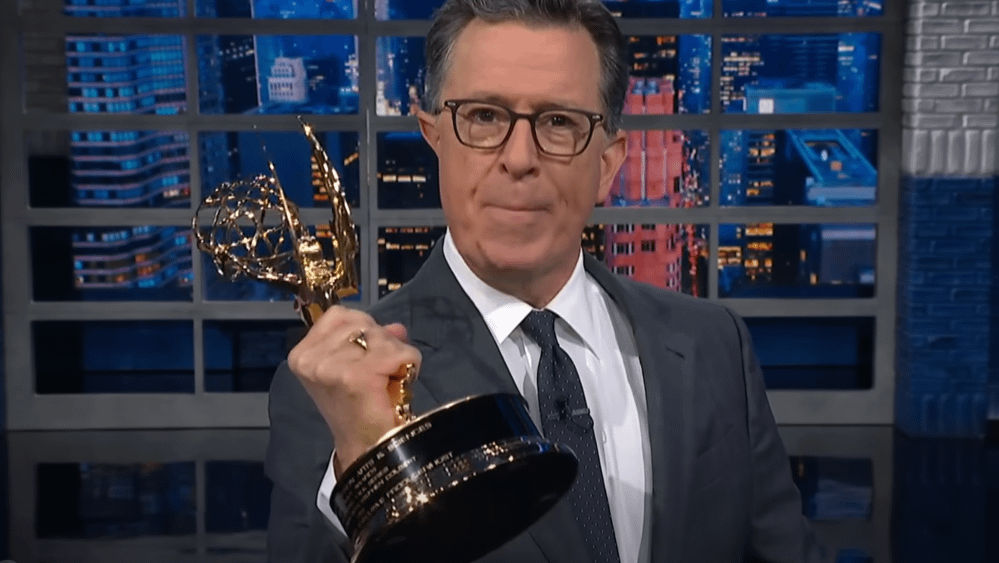 Stephen Colbert Brings His Emmy to ‘The Late Show’ and Earns Massive Ovation, Shouts Out Jimmy Kimmel for Telling Emmy Voters to Vote for Colbert Instead