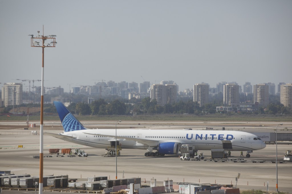 United Airlines plane at Ben Gurion Airport.