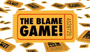 Ticket stubs with the wording The Blame Game! on them