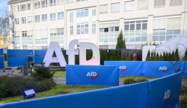 Archivbild: Logos stehen bei der Wahlparty der Alternative für Deutschland in der Bundesgeschäftsstelle der AfD. (Quelle: picture alliance/dpa/Julian Stratenschulte)