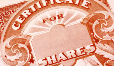 A blank paper stock certificate for shares of a publicly traded company.