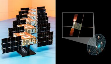 NASA's SunRISE satellites on the left and artist's concept on the right
