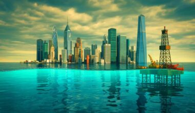 Illustration of the global struggle to reduce fossil fuel reliance and combat climate change impacts.