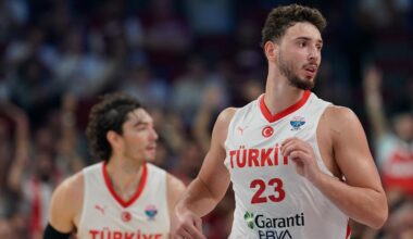 Alperen Sengun of Türkiye competes during the FIBA EuroBasket 2025 Group A match at Riga Arena in Riga, Latvia, September 3, 2025. (AA Photo)
