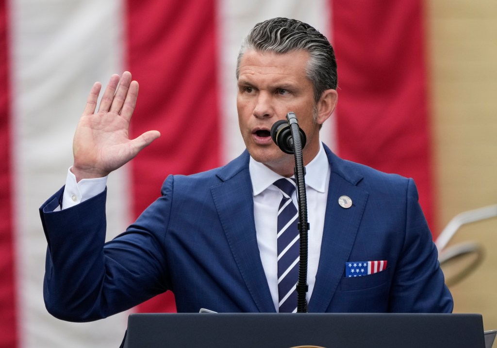 Pete Hegseth speaking at the Pentagon on the anniversary of 9/11.