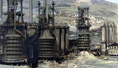 Dismantling of the blast furnaces at Ebbw Vale.