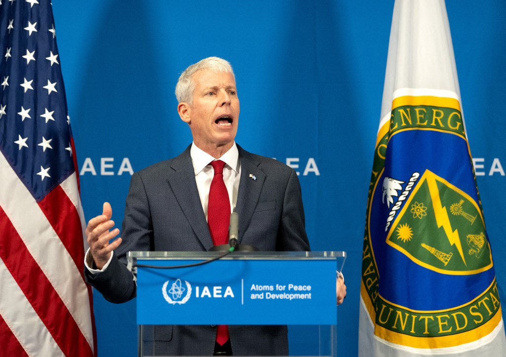 USA's Secretary of Energy Chris Wright addresses delegates during the 69th regular plenary session of the International Atomic Energy Agency (IAEA) in Vienna, Austria.