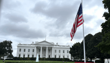 American flags stand at half-mast in honor of conservative leader Charlie Kirk