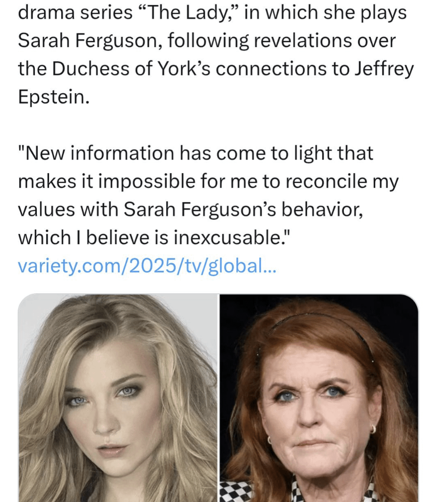 Natalie Dormer Says She Won’t Promote Sarah Ferguson Series ‘The Lady’ Following Epstein Revelations, Donates Salary to Charity