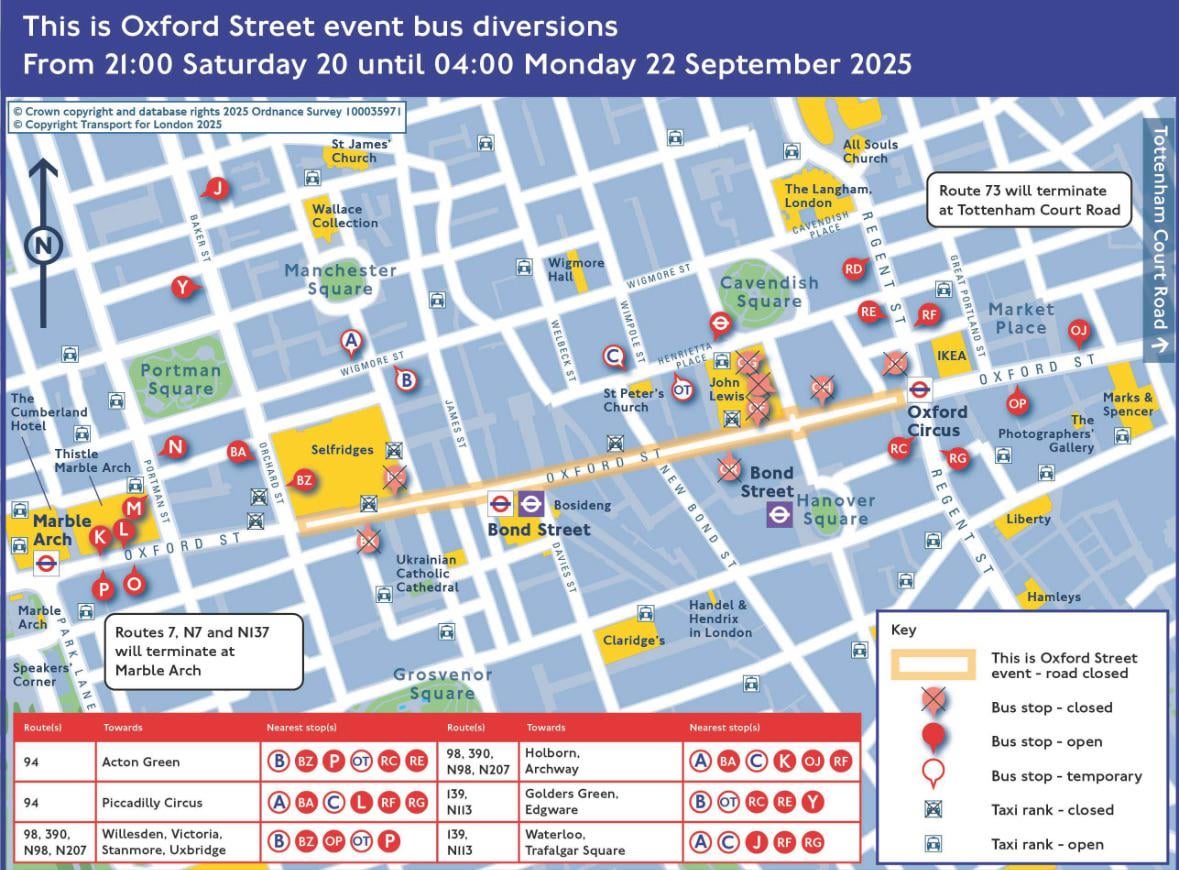 The bus diversions for the Oxford Street Pedestrianisation Trial