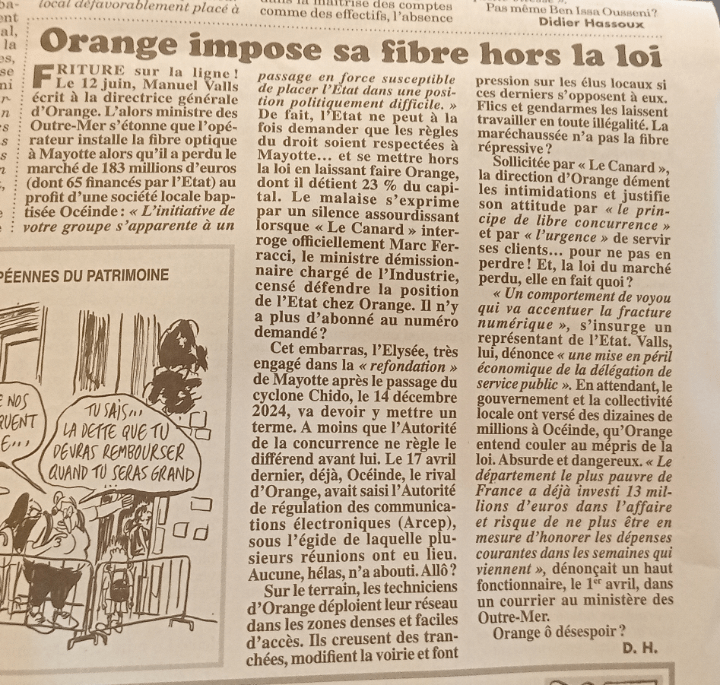 Orange impose sa fibre hors la loi (le canard enchaîné 24/09/25)