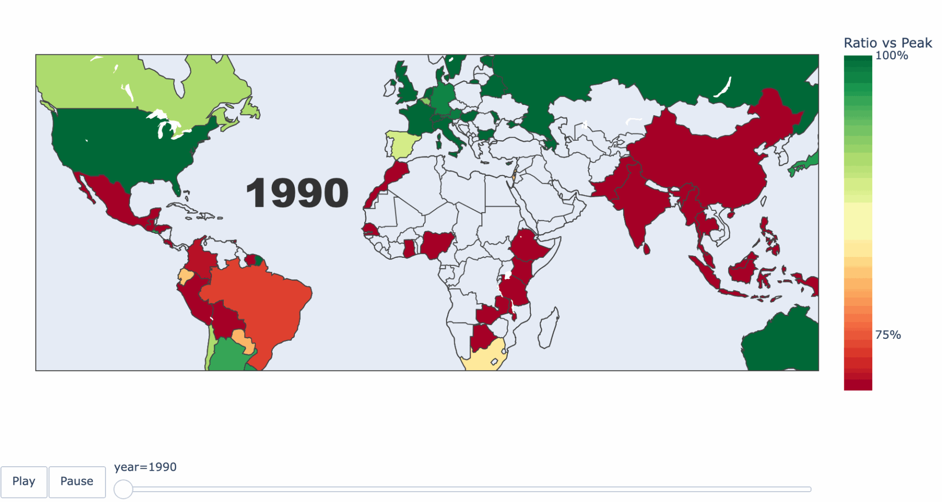 [OC] The Rise and Fall of Manufacturing Jobs Around the World (1990–2022)