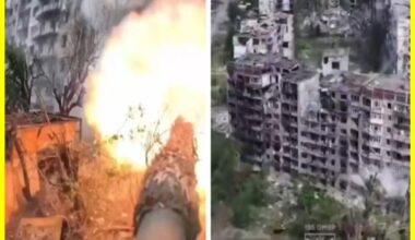 A Ukrainian Leopard tank shot at point-blank range Russian saboteurs who sneaked into the town of Pokrovsk and huddled in a multi-story house