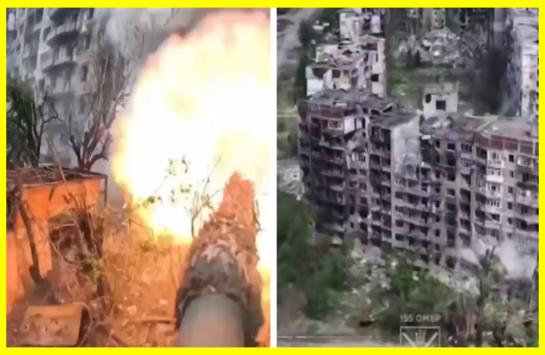 A Ukrainian Leopard tank shot at point-blank range Russian saboteurs who sneaked into the town of Pokrovsk and huddled in a multi-story house