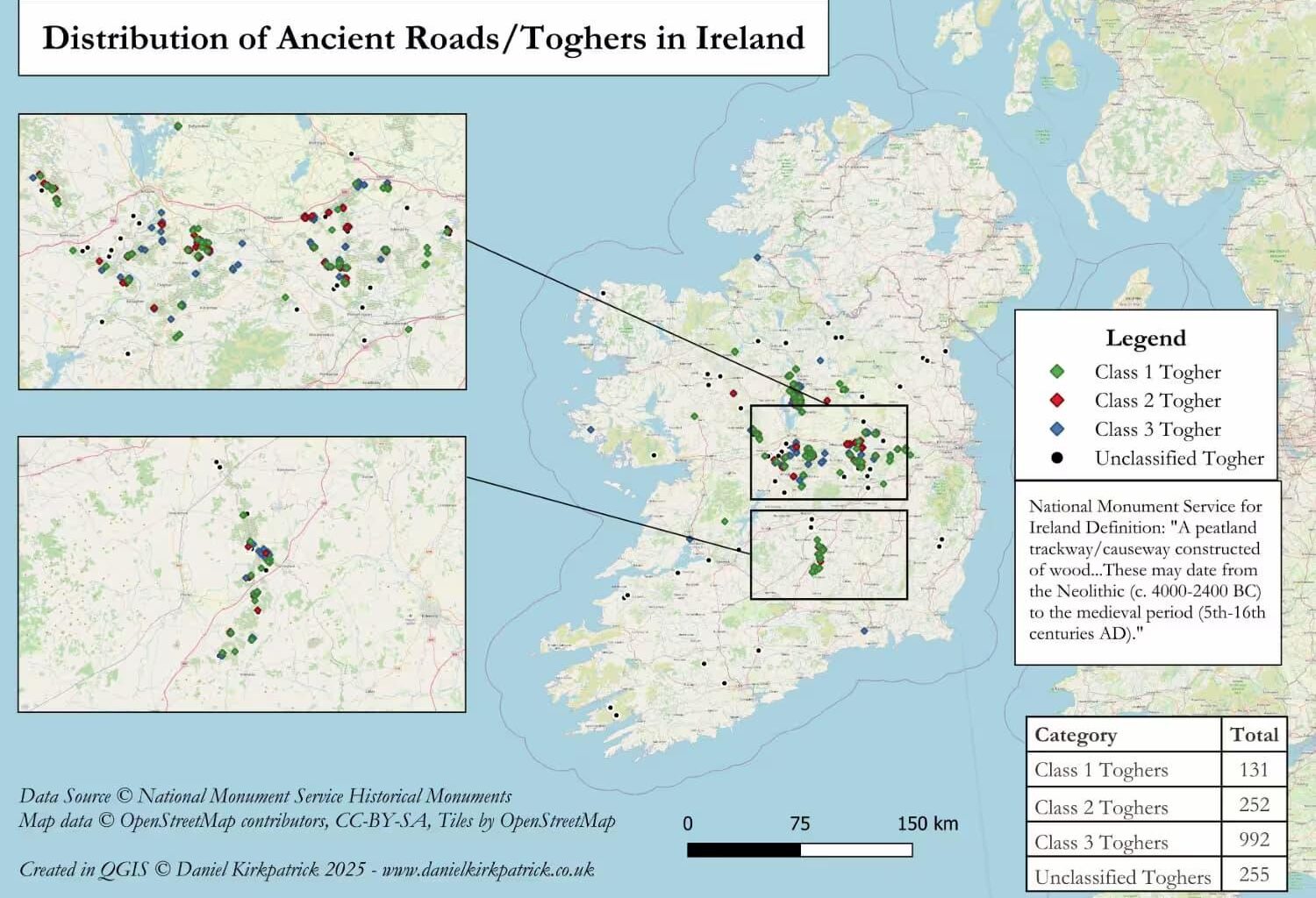 Distribution of Prehistoric Roads in Ireland