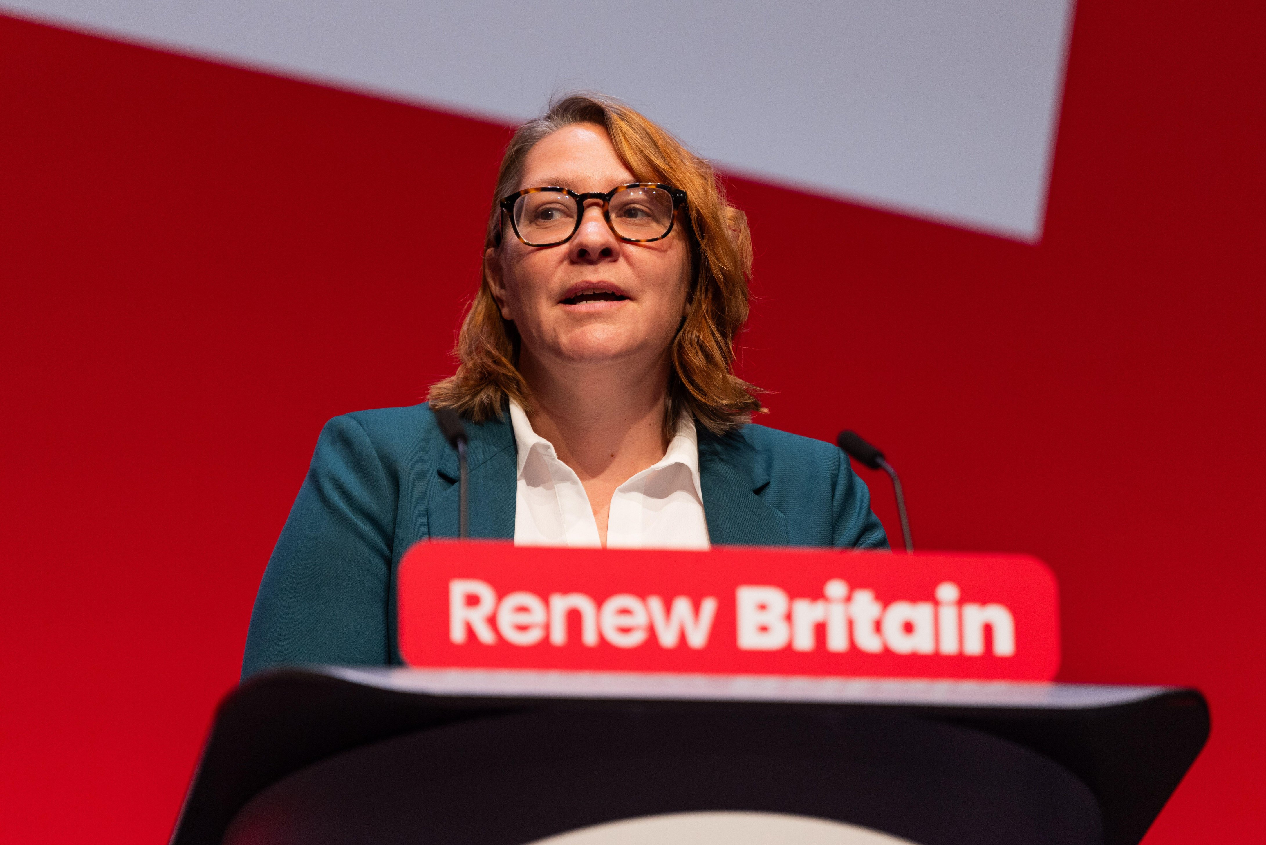 Anna Turley, MP for Redcar and Labour Party Chair, speaks on the main stage at the Labour Party Conference in Liverpool.