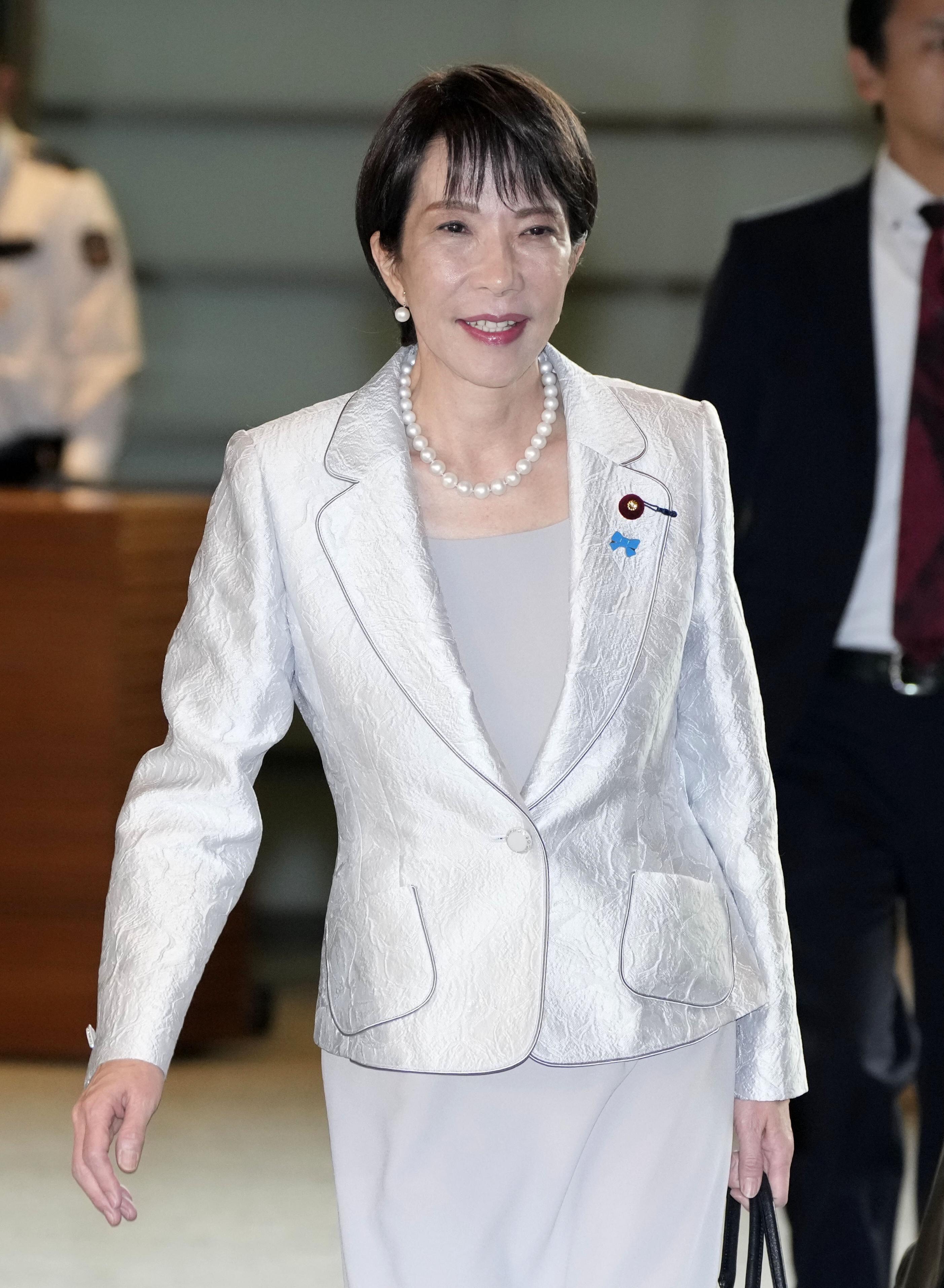 Japanese Prime Minister Sanae Takaichi arriving at her office.