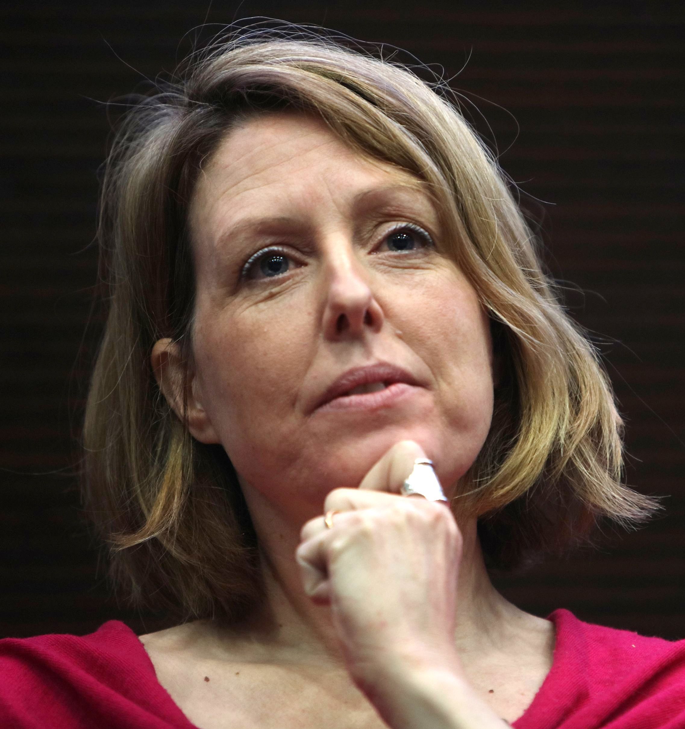 Baroness Bryony Worthington, Executive Director, Environment Defence Fund Europe, in a close-up shot during a debate.