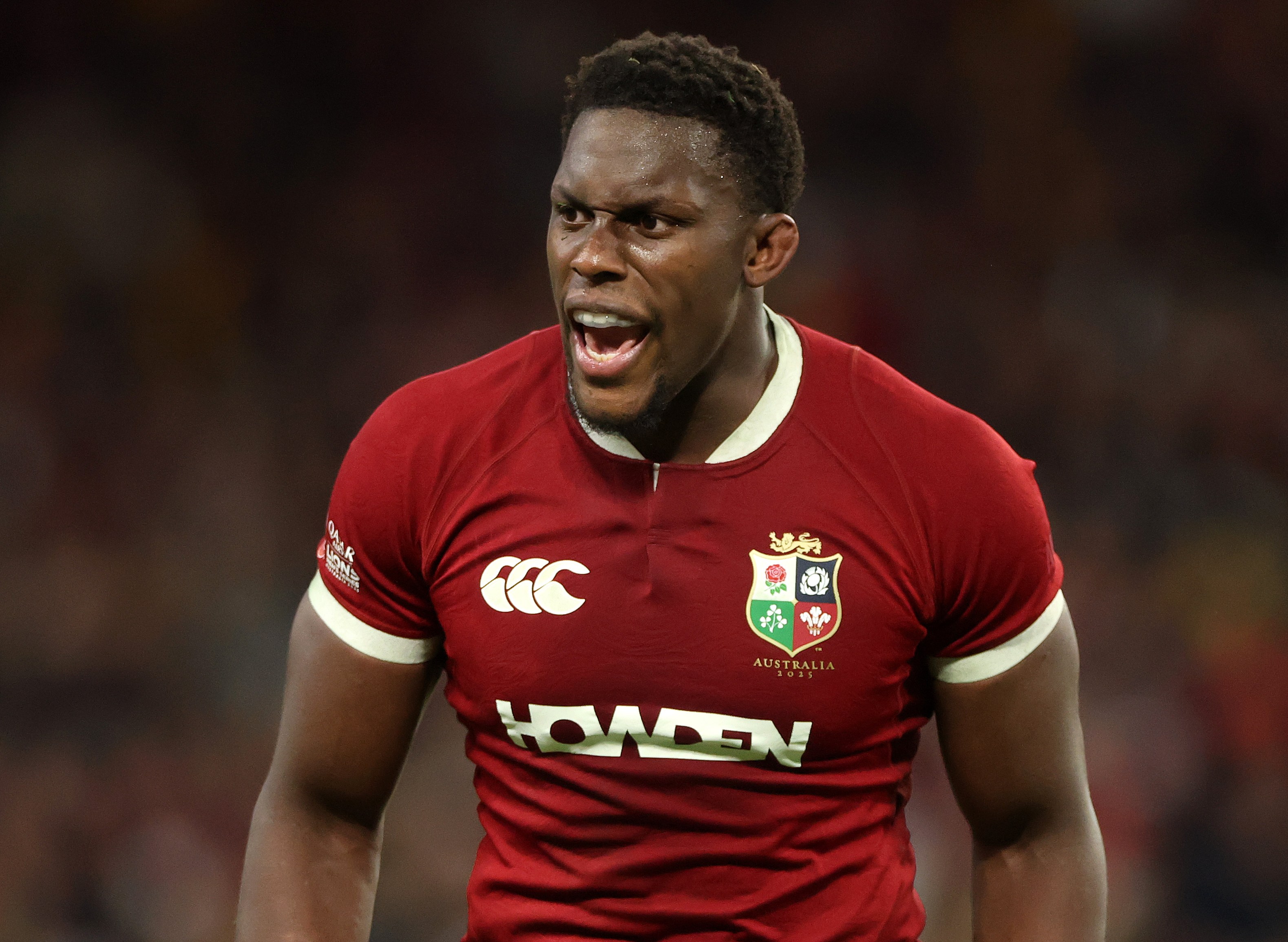 Maro Itoje of the British & Irish Lions shouts.
