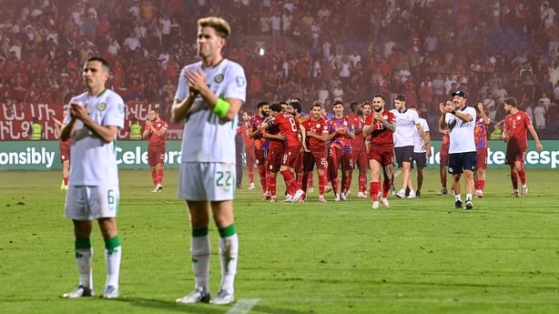 9 September 2025; Armenian players applaud their supporters after the FIFA World Cup 2026 Group F qualifying match between Armenia and Republic of Ireland at Vazgen Sargsyan Republican Stadium in Yerevan, Armenia. Photo by Stephen McCarthy/Sportsfile