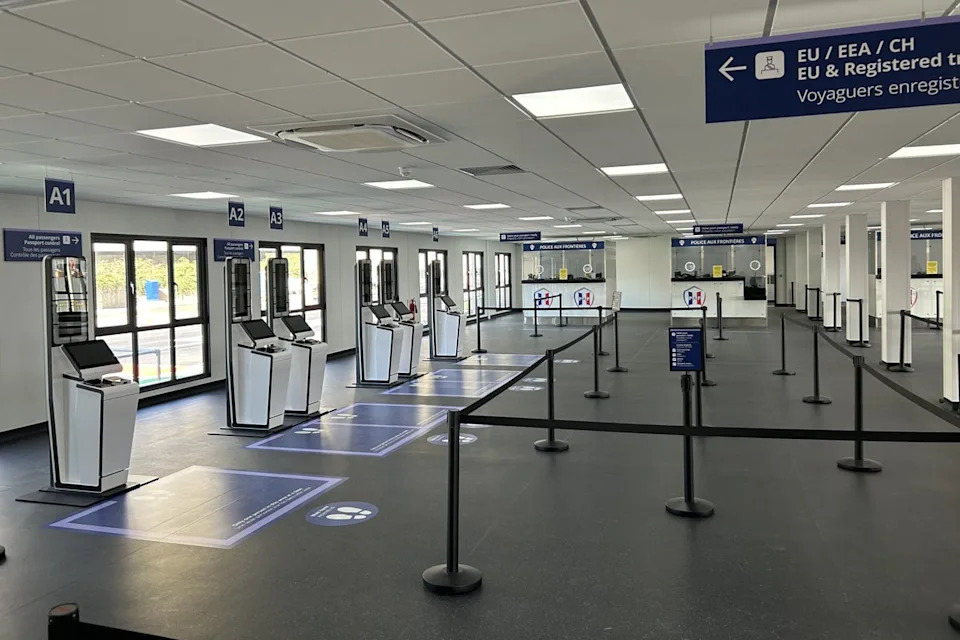 The new entry and exit system for coach travellers, during a preview of the newly developed Entry Exit System (EES) zone at the Western Docks in the Port of Dover, Kent (PA Wire)