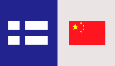 The flags of Finland and China side by side
