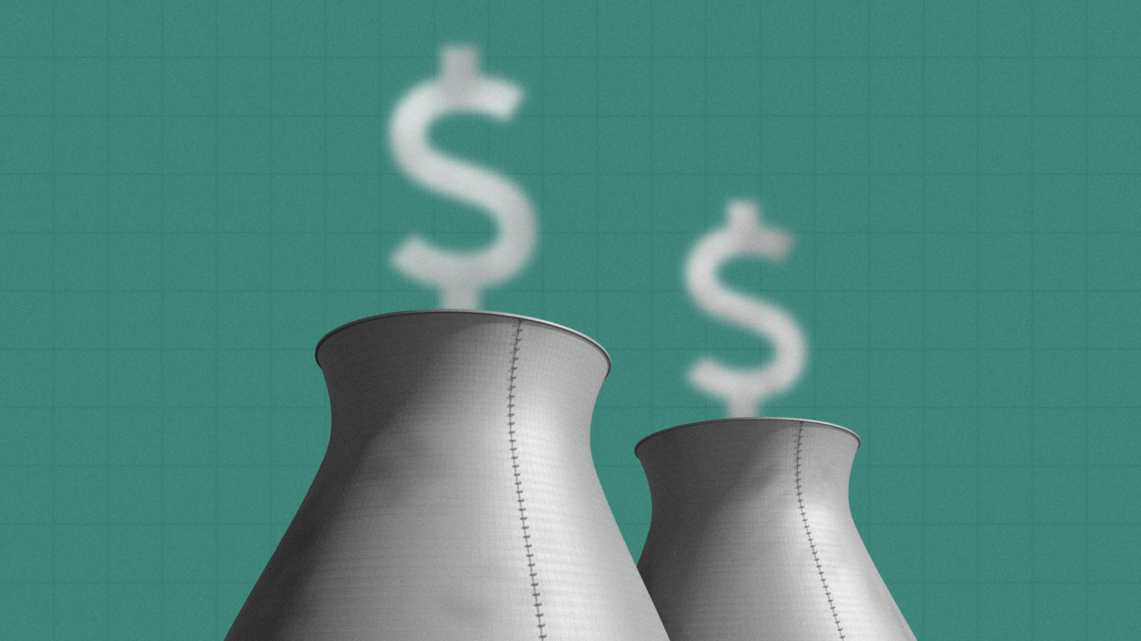 Photo of nuclear reactors with smoke in the shape of dollar signs
