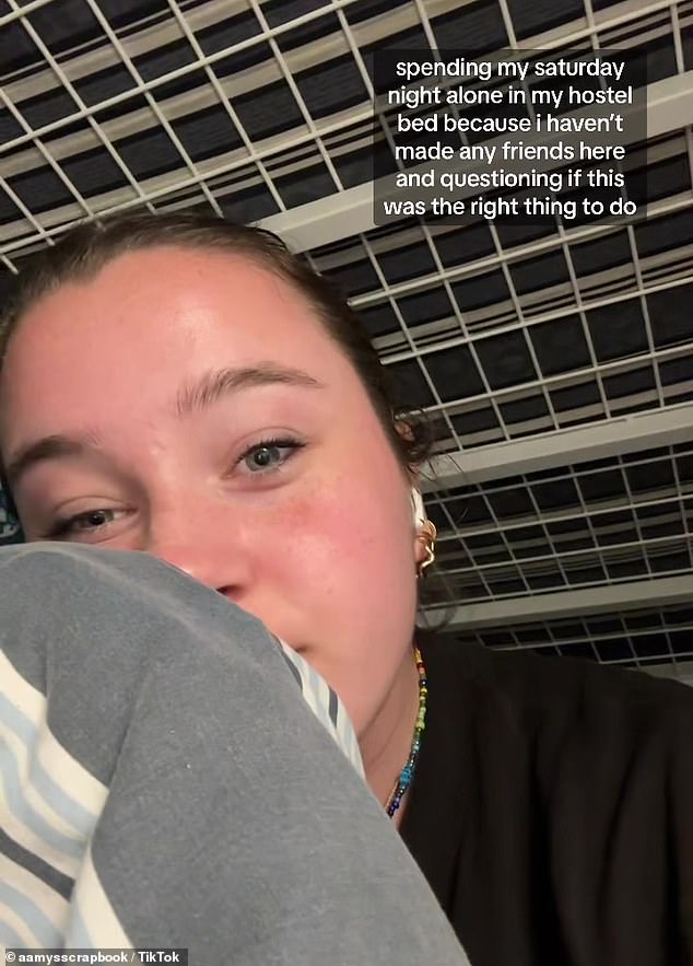 Traveller Amy (pictured) posted a TikTok about how alone she felt in Sydney: 'This is the reality of moving across the world by yourself'
