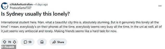Scrolling through Reddit or TikTok reveals a myriad of confessions from expats who've struggled with loneliness since relocating to Australia