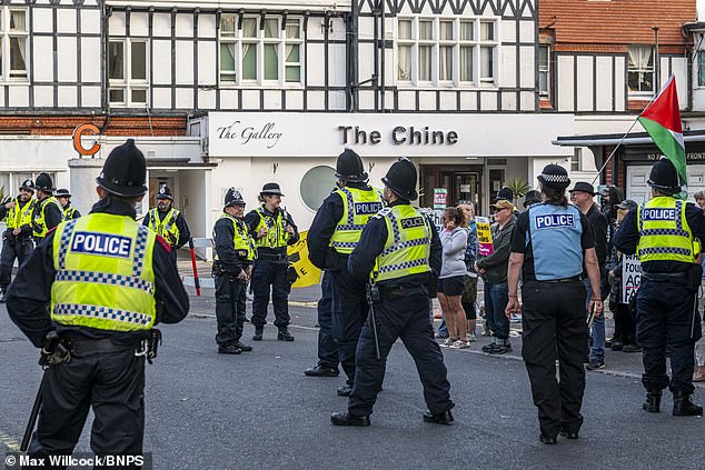 Protests in Bournemouth have taken place recently, including at The Chine Hotel (as seen above), where the Mail on Sunday found 25 charges had been brought against migrants