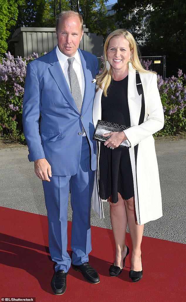 The couple who previously occupied the Windsor mansion can now be revealed as Alex Fitzgibbons (above, left) and his glamorous Swedish-American wife Cristina Stenbeck (above, right)