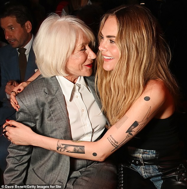 Dame Helen Mirren and Cara Delevingne at the Stella McCartney show at Paris Fashion Week