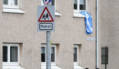 Saltires and Union Jacks were seen hung from flats and attached to lamp posts in Bridgeton, Glasgow