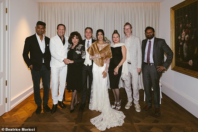 They set the date for September and invited 60 guests including Joan (third from left) and her theatre producer husband Percy Gibson, 60 (second from left)