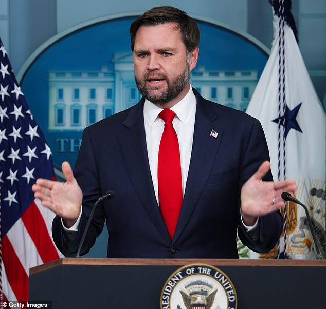 'JD Vance, since you're paying attention to me: F**k you!' the former MSNBC host said as well. Vance is seen here at Wednesday press briefing at the White House