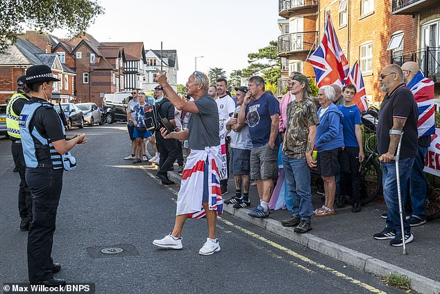 A protest against asylum seekers and counter-protest in Bournemouth in July this year
