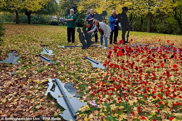 A village memorial was vandalised in Bilsthorpe, Nottinghamshire on Wednesday morning
