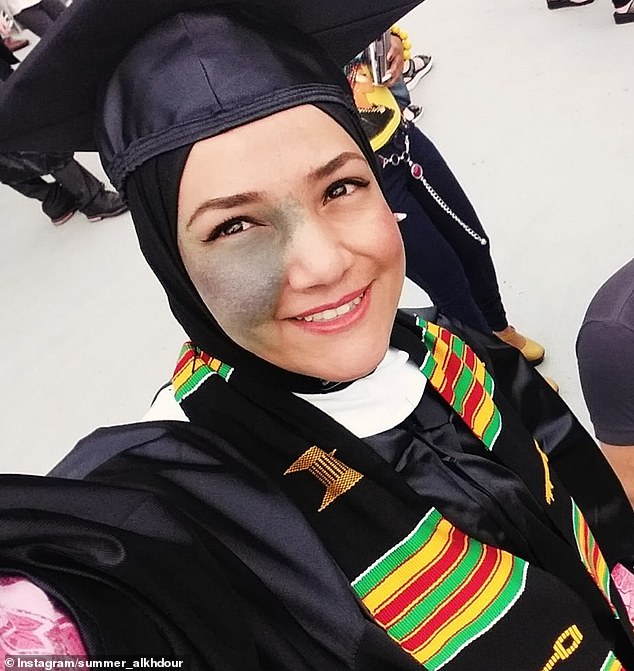 Alkhdour has lived in North America for nearly a decade. She earned her master's degree in the US before moving to Canada