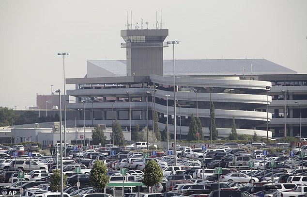 The scene unfolded inside Salt Lake International Airport, pictured here, on Wednesday
