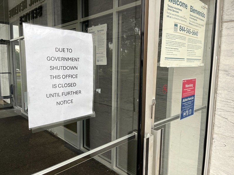 Staff Photo by Jules Feeney / The IRS taxpayer assistance office on Uptain Road in Chattanooga was closed for business Oct. 8, 2025, the sixth day of a federal government shutdown.