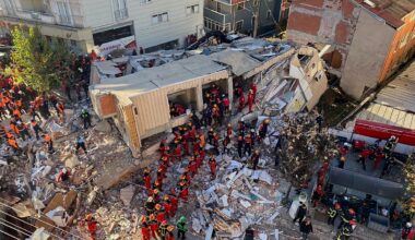 Family trapped under rubble after seven-storey building collapses in Turkey